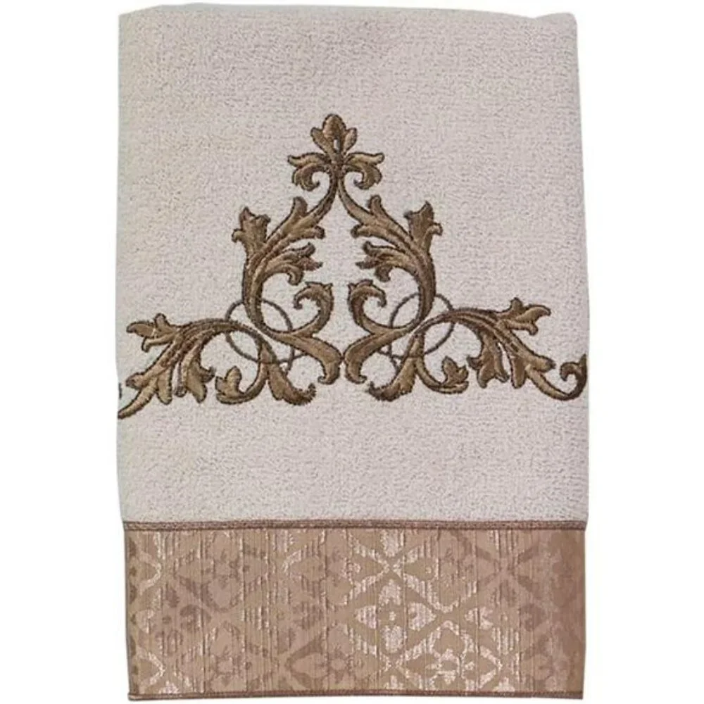 Ivory Cotton Hand Towel Soft Absorbent Decorative Embroidered Bathroom Towel